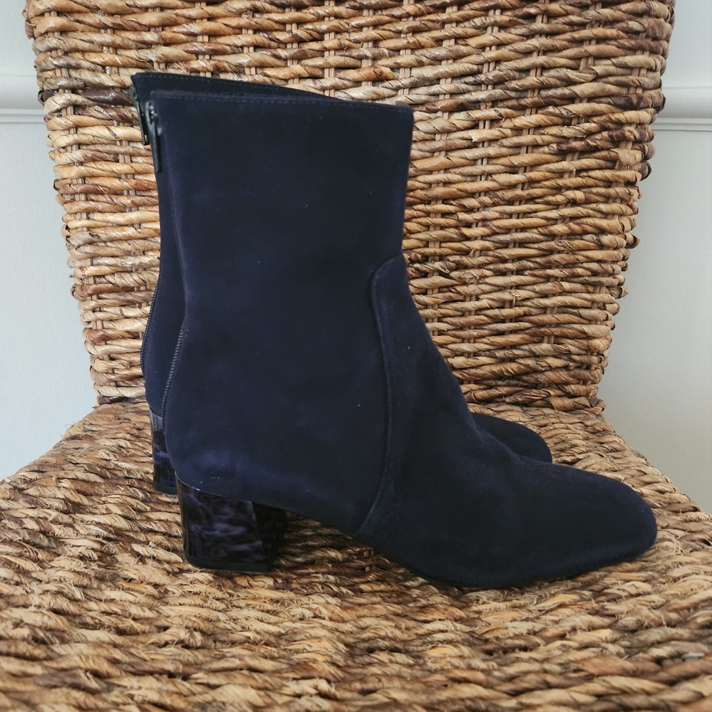 Ron White Odelia Square Toe Suede Bootie Navy Tortoiseshell EU37.5/US7